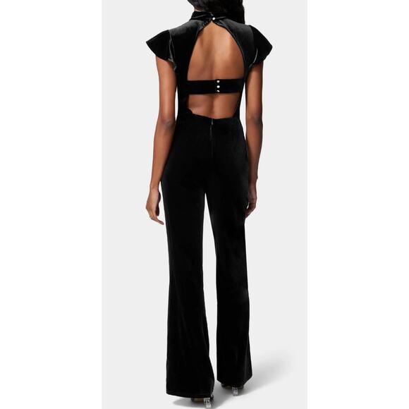 Bebe Black Velvet Mock Neck Cutout Jumpsuit Size XXL - Picture 1 of 8